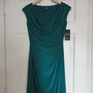 Lauren by Ralph Lauren Emerald Green Sleeveless Cowl Neck Dress NWT size 0